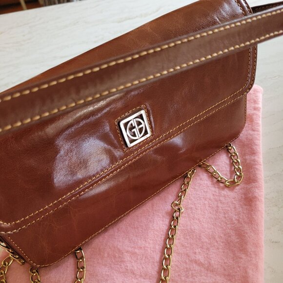 Giani Bernini Brown Leather Crossbody Handbag Multi-Zip Pockets - Picture 2 of 11